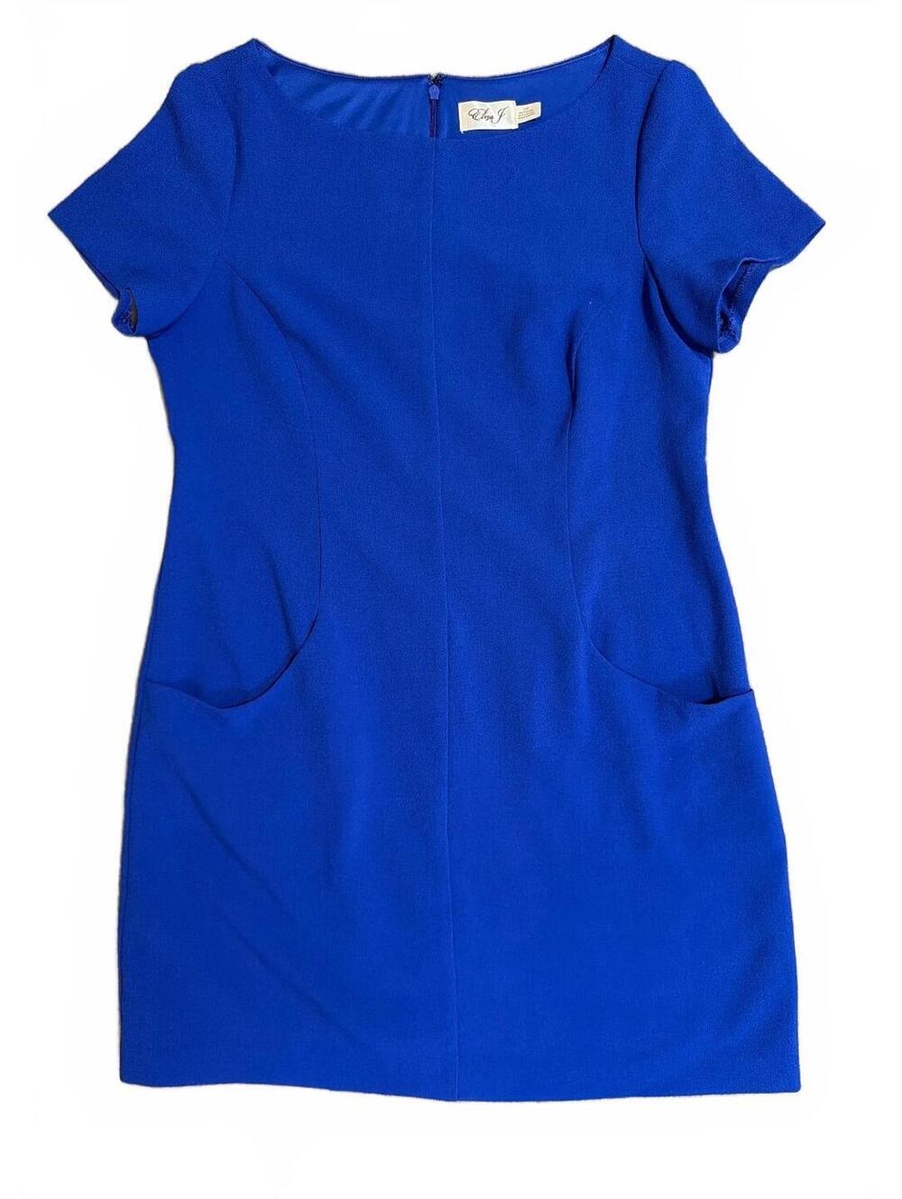 Eliza J Royal Blue Short Sleeve Sheath Dress With Pockets Size 14P